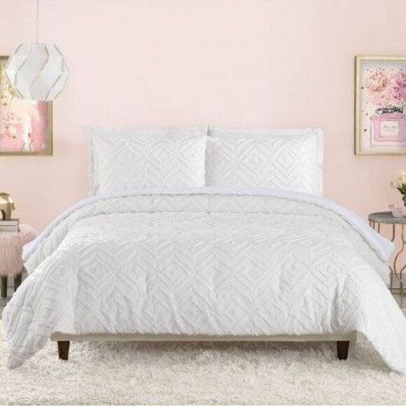 Makers Collective - Full/Queen Teen Diamond Clip Dot Comforter Set Whi White - Picture 1 of 4
